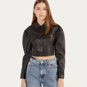 Cropped Faux Leather Jacket