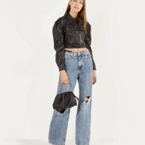 Cropped Faux Leather Jacket
